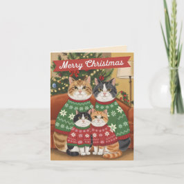 Cartão Feliz Natal Família de Gatos