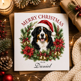 Cartão Feliz Natal Família do Cão de Montanha Bernês