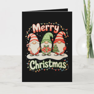 Cartão Feliz Natal Família Gnomo Luzes de Natal Feriado