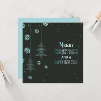 Cartão Feliz Natal Feliz Ano Novo Flocos de Neve Árvores