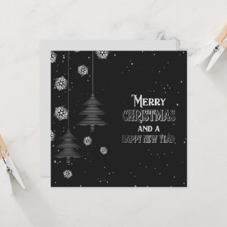 Cartão Feliz Natal Feliz Ano Novo Flocos de Neve Árvores