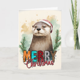 Cartão Feliz Natal Feliz Carta de Lontra do Papai Noel