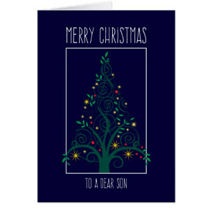 Cartão Feliz Natal Filho, Colorida Tree Swirls