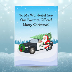 Cartão Feliz Natal Filho Oficial de Polícia Santa Carro d