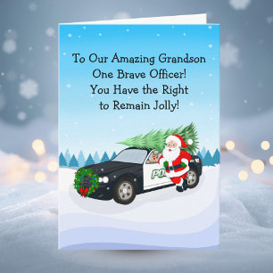 Cartão Feliz Natal Filho Oficial de Polícia Santa Carro d