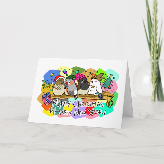 Cartão Feliz Natal Finches (Frente)