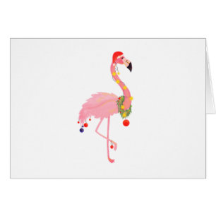 Cartão Feliz Natal Flamingo Santa Hat