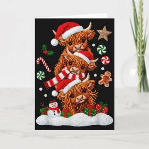 Cartão Feliz Natal Fofo Vaca das Terras Altas Natal Papai