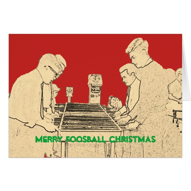 Cartão Feliz Natal Foosball Art Fuzboll Vintage (Frente Horizontal)