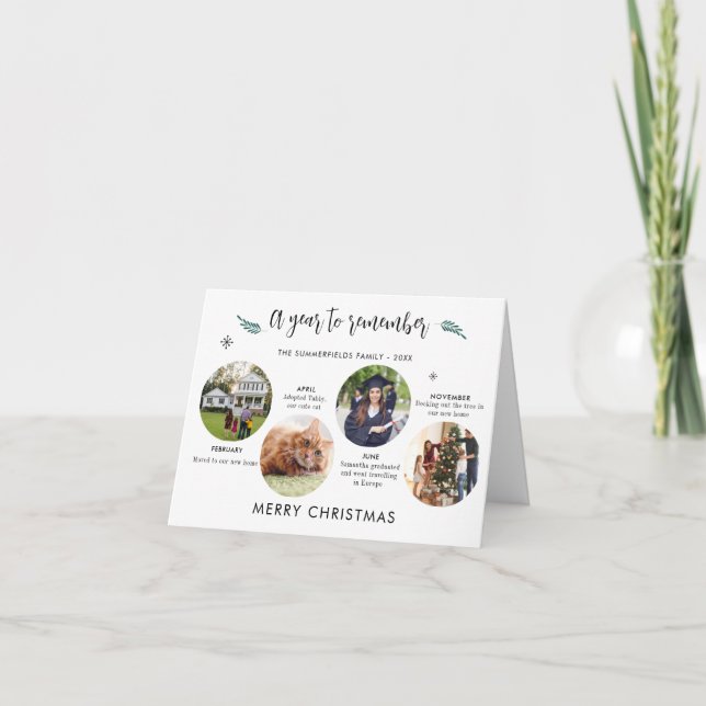 Cartão Feliz Natal Fotos de Férias da Linha do Tempo (Frente)