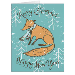 Cartão Feliz Natal Fox Cozy