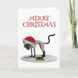 Cartão Feliz Natal. Gato com chapéu de Papai Noel