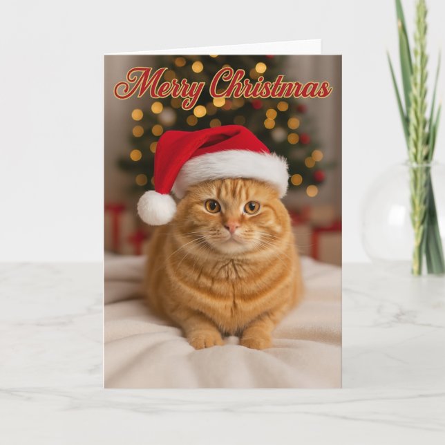 Cartão Feliz Natal – Gato Persa junto à Árvore   (Frente)