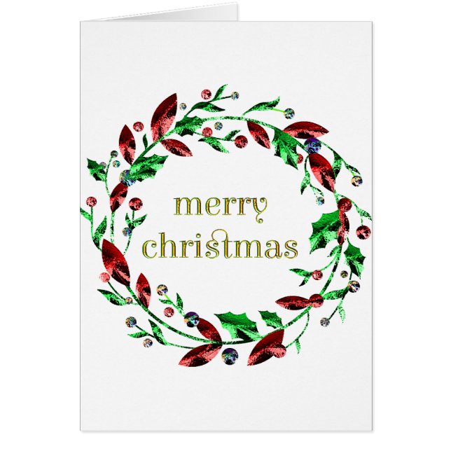 Cartão Feliz Natal Holly Wreath (Frente)