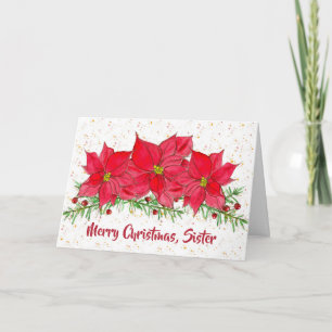 Cartão Feliz Natal Irmã Poinsettia Flores