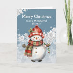 Cartão Feliz Natal Irmão Snowman<br><div class="desc">Um sorriso de boneco de neve,  tão quente e brilhante,  assim como nossa amizade,  puro prazer. Feliz Natal,  meu caro Irmão,  que nosso riso nunca acaba.</div>