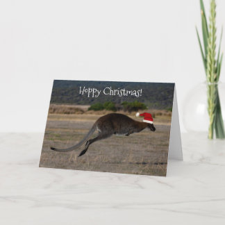Cartão Feliz Natal Kangaroo Red Papai Noel