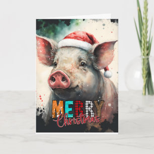 Cartão Feliz Natal leitão feliz