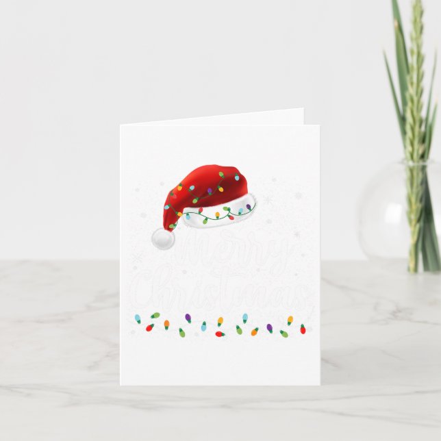 Cartão Feliz Natal Luz Vermelha Santa Hat Família Xmas M (Frente)