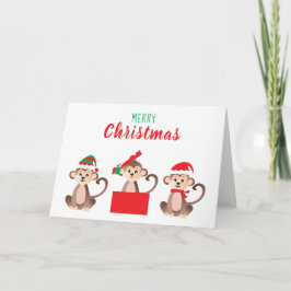 Cartão Feliz Natal Macacos Bonitos Chapéus De Natal