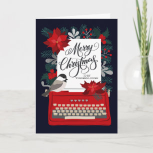 Cartão Feliz Natal Meu Primo com Máquina de Escrever Anti