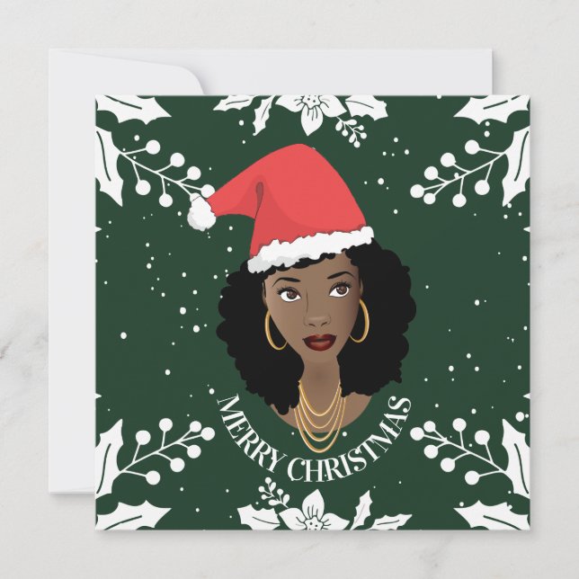 Cartão Feliz Natal, Mulher Negra, Chapéu Negra Vermelho,  (Frente)