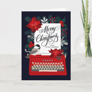 Cartão Feliz Natal Namorada   Máquina de Escrever Vintage