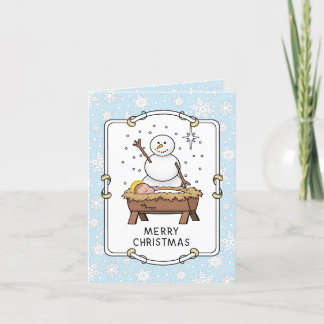 Cartão Feliz Natal Natividade Bebê Jesus Snowman