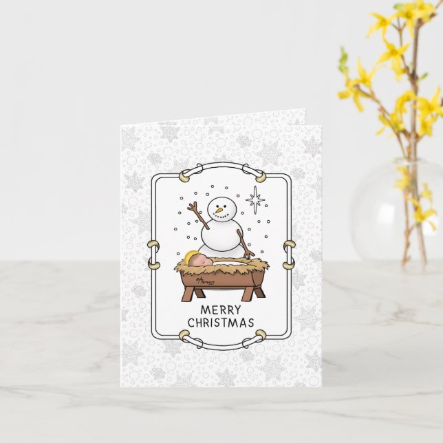 Cartão Feliz Natal Natividade Bebê Jesus Snowman (Flor Amarela)