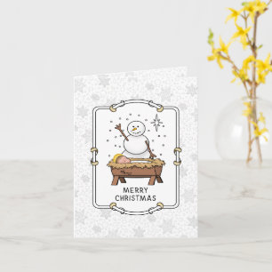 Cartão Feliz Natal Natividade Bebê Jesus Snowman