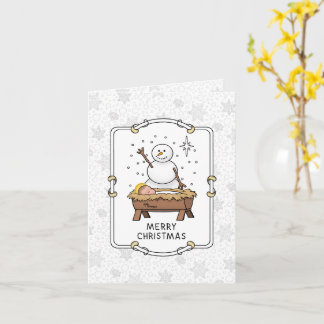 Cartão Feliz Natal Natividade Bebê Jesus Snowman