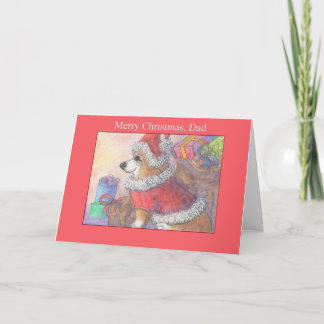 Cartão Feliz Natal, Pai, cão Corgi vestido de Papai noel