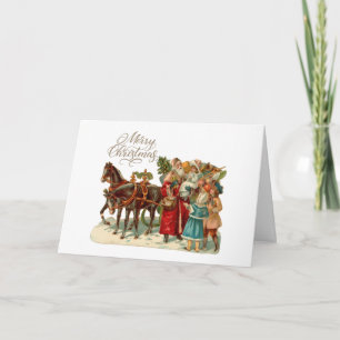 Cartão Feliz Natal Papai Noel Antigo com Crianças