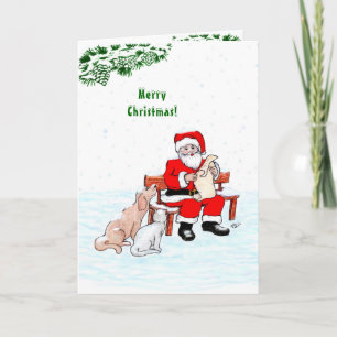 Cartão Feliz Natal! Papai Noel com Gato e Cachorro