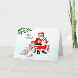Cartão Feliz Natal! Papai Noel com Gato e Cachorro