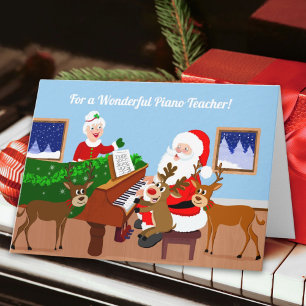 Cartão Feliz Natal Papai Noel como Professor de Piano Ens
