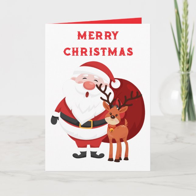 Cartão Feliz Natal Papai Noel e Rena (Frente)