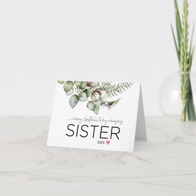 Cartão Feliz Natal para a minha irmã e doce floresta Nata (Frente)