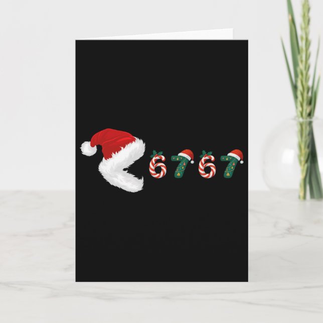 Cartão Feliz Natal Pijamas Comendo 67 Meme Seis Sete  (Frente)