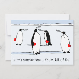 Cartão Feliz Natal Pinguim Férias Coração Vermelho Legal