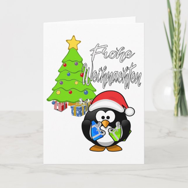 Cartão Feliz Natal Pingüim Ideia de Presente de Natal  (Frente)