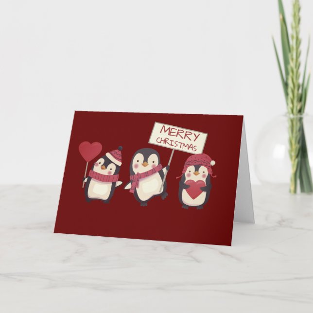 Cartão Feliz Natal Pinguins  (Frente)