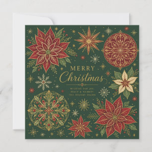 Cartão Feliz Natal Poinsettia Mandala Ornamentada