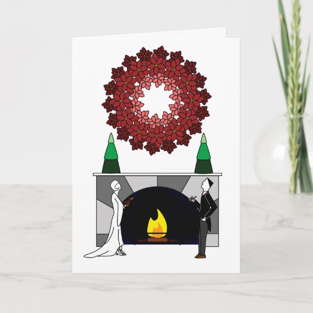 Cartão Feliz Natal Poinsettia Wreath (Frente)