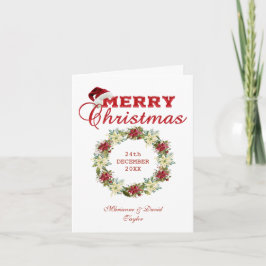 Cartão Feliz Natal Poinsettia Wreath Monograma