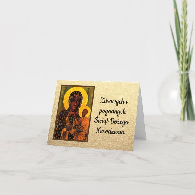 Cartão Feliz Natal Polonês Wesołych Świąt Nossa Senhora (Frente)