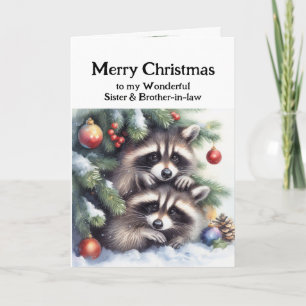 Cartão Feliz Natal Raccoons Irmã e Irmã