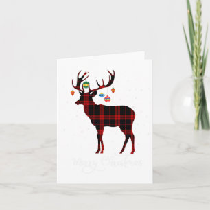 Cartão Feliz Natal Reindeer Red Xadrez Floco de Neve