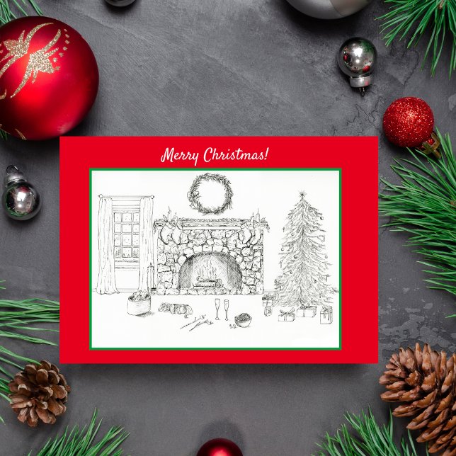 Cartão Feliz Natal Sala de Estar Aconchegante Com Cavalie (A homewarming Christmas card.)