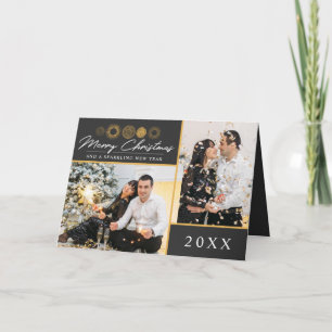 Cartão Feliz Natal Saudação de Foto com Explosão Dourada 